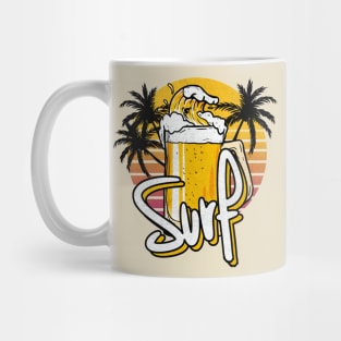 Funny Glass Of Beer Surf Wave Vintage Retro Sunset Design Mug